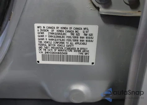 2008 Acura Mdx Technology Package from USA, damaged, VIN 2HNYD283X8H521438